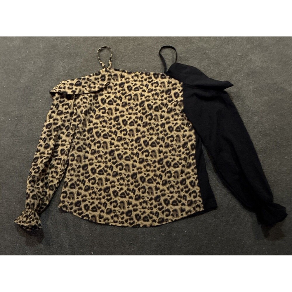 Shein Womens Top Small Leopard Print VNeck Pullover Off Shoulder Dressy Blouse - Picture 2 of 4
